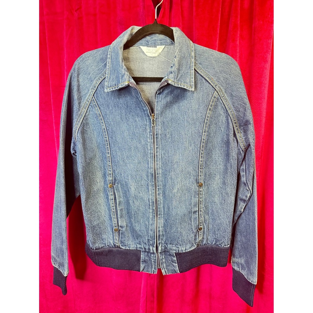 Vintage Cheryl Tiegs Denim Bomber Jacket Medium Wash Zip Up Cotton Womens L